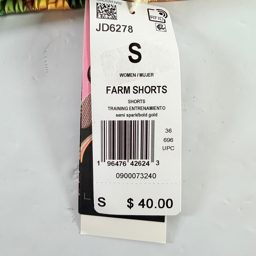 Adidas x Farm Rio Pacer Shorts Yellow Tropical Bird of Paradise S NWT - Picture 7 of 9